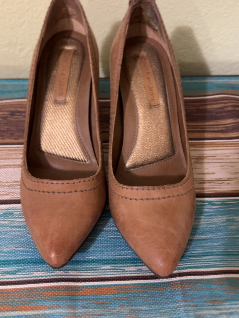 Calvin Klein Pointed-Toe Pumps in Tan